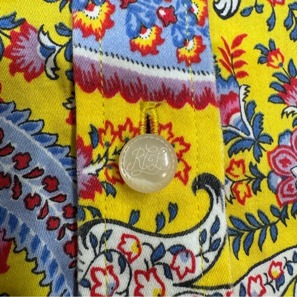 Ralph Lauren Button Down Paisley Shirt Size M Yellow 3/4 Sleeves Preppy - Picture 11 of 11